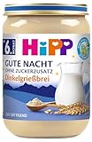 Hipp Milchbreie im Glas - Gute Nacht - ohne Zuckerzusatz, Dinkelgrießbrei, 6er Pack (6 x 190 g)