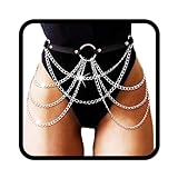 Flovel Gothic Gürtel mit Ketten Gothic Leder Körperkette Silber Punk Leder Taillenkette Festival Körperketten Schwarz für frauen