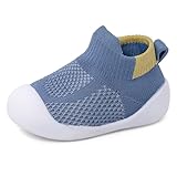 LACOFIA Baby Mädchen Jungen Krabbelschuhe Atmungsaktive Lauflernschuhe mit rutschfeste Gummisohle Weiche Kleinkind Sockenschuhe Blau 12-18 Monate