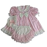 Haian Baby-Kleid im Sissy-Stil für Erwachsene, mit Haube und Pumphose, Rosa (weiße PVC-Schleife, individuelle Größe)