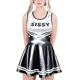 Littleforbig Ärmelloser Overall, Cheer Sissy, figurbetontes Minikleid für Damen, Satiniertes Schwarz, Large