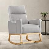 Aunekiv Schaukelstuhl Stillsessel Schaukelsessel, Gepolsterter Stillstuhl mit Holzbeinen & Seitentaschen, Hochlehner Stillen Sessel für Wohnzimmer, Schlafzimmer, Babyzimmer