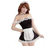 chenyesun Frauen Sexy Dessous French Maid Kostüm Cosplay Dessous Outfits Dienstmädchen Rollenspiel Kostüm Minikleid mit Schürze Lace Dress Nachtwäsche