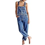 Damen Denim Latzhose Ärmellos Locker Geschnitten Lässig Lange Overalls Baggy Jeans Hosen Für Frauen Mädchen Slingbacks (Blau, M)