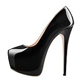 VERISSON Damen Klassische Plateau High Heels Slip on Pumps Stiletto Absatz Elegante Damenschuhe Lack Schwarz 44 EU