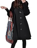 HAHAEMMA Damen Fashion Wintermantel Lang Strickmantel Fleece Knopf Swing Weit Poncho Cape Stil Stehkragen Mantel Winterjacke Loose Fit Kleid(BL,L)