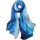 MilyaDE Damen Seidenschals - Seide Schal Leicht Seidentuch Elegante Schals Warm Halstuch Tuch Geschenk Stola für Frauen 190 * 70cm (Blau)