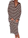 Imily Bela Pulloverkleid Damen Langarm Gestreiftes Strickkleid Elegant Sexy Schlitz V-Ausschnitt Pullikleid Winterkleid Sweater Pulli lockeres Grob Gestrickt Minikleid Herbst Freizeitkleid