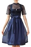 EIISSION Dirndl Damen midi Lang Dirndl Blau Trachtenkleid Trachtenrock Dirndl-Komplettsets Trachtenmode Trachten Damen mit 3 Teilig Schürze Dirndlbluse Oktoberfest Dresses Dirndlkleid 46