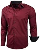 Baxboy Herren-Hemd Slim-Fit Bügelleicht Für Anzug, Business, Hochzeit, Freizeit - Langarm Hemden für Männer Langarmhemd R-44, Farbe:Bordo, Größe:XL