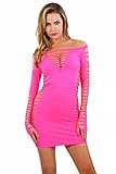 MISS NOIR B6043 Damen Kleid elastisch und flexibel tragbar Einheitsgröße mit Langärmliges Clubwear Partykleid