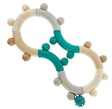 Hess Holzspielzeug 11130 - Motorik-Rassel aus Holz in Form einer Acht, Nature Serie in Türkis, mit beweglichen Teilen, ab 6 Monaten, handgefertigt, für Greifübungen