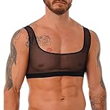 JanJean Herren Sissy Crop Top Herz Druckte Transparent Unterhemd Oberteil Bauchfrei T-Shirt Männer Bustier Bralette Crossdresser Dessous Schwarz A L