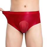 dPois Herren Sissy Slips Nylon Unterhose Höschen Hiding Gaff Panty Unterwäsche Crossdresser Transgender Dessous Stretch Rot XXL