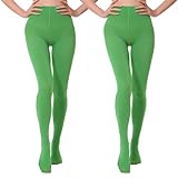 EVERSWE 2 Pairs Women's Microfiber Opaque Tights (XXL-3XL, Clover Green)