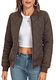 andy & natalie Damen-Bomberjacke, modisch, gesteppt, lässig, leicht, Bomberjacke, langärmelig, Reißverschluss, Oberbekleidung, Jacke mit Taschen, bräunend, S