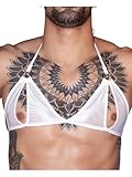 Freebily Herren BH Sissy Bra Nippelfrei Neckholder Transparent Sissy Dessous Crossdresser Lingerie Erotische Unterwäsche Oberteile Weiß Einheitsgröße