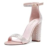 Zhabtuc Damen Sandaletten High Heels mit Blockabsatz Hoher Absatz Offene Zehen Knöchelriemen Sommerschuhe Frauen Chunky Blockabsatz Sandalen Abend Party Sandals Champagne EU40