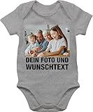 Baby Body Junge Mädchen - Mit Foto eigenem Bild Text Name Wunschtext - 1/3 Monate - Grau meliert - selbst gestalten bedrucken babybody schwangerschaft verkünden strampler bilder und texte