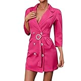 LOIJMK Blazer Kleider Damen Sexy Mini Kleid 3/4 Ärmel Business Kleid Frauen Anzug Stil Blusenkleider V-Ausschnitt Freizeitkleider Partykleid Women Sexykleid Knopfkleid Langarmkleid für Alltag