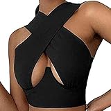 Zukmuk Crisscross Criss Coss Crop Top Damen Sexy Y2k Aesthetic Oberteil Wrap Corset Korsett Tiktok Fashion Party Schulterfrei Neckholder Oberteile für Frauen (A Schwarz, 3XL)