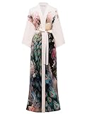 BABEYOND Morgenmantel Kimono Damen Lang - Chiffon Leicht Satin Halblangarm Lockerer Passform Bademantel