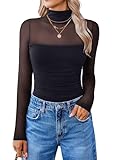 Avidlove Damen Body Sexy Oberteile Elegant Bodysuit Mode Going Out Tops Mesh Langarm Damenbody Bluse Rave Oberteile Top Stretchy Körper Anzug Schwarz M