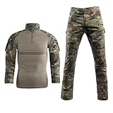 Taktische Airsoft Tarnanzug Herren Paintball Combat Shirt Hose Sets Langärmlige Militär Anzug Outdoor Camouflage Jagdbekleidung BDU Uniform (Grün-CP, XXL)