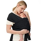 Momcozy Tragetuch Baby für Neugeborene bis 50 lbs, Tragetuch Einstellbar für Erwachsene Größen XXS-XXL, Tragetuch Baby Neugeboren Ergonomische Vorderseite/Rückseite Baby Tragetuch Neugeborene(Schwarz)