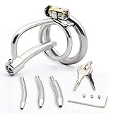ZWFUN Edelstahl Peniskäfig, hohl atmungsaktiver Gürtel mit 3 Kathetern Keuschheitskäfig, Keuschheitsgürtel Cock Cage Atmungsaktiv SM Bondage Fetisch Keuschheit Sexspielzeug（45mm）