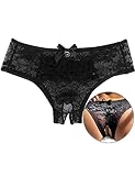 ohyeahlady String Tanga Damen Sexy Höschen Ouvert Slip Spitze Unterwäsche Dessous mit Offener Schritt Große Größen Panty Hipster Soft Blumen Loch Unterhosen Übergröße Schwarz,XL