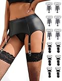 ohyeahlady Leder Strapsgürtel Damen Breit PU-Leder Strapshalter Wetlook Dessous Frau mit 6 Halter Strapse Curvy Sexy Unterwäsche Strumpfhalter Große Größen Schwarz,XXL