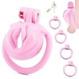 BDSMYEE Peniskäfig klein mit Muschi,Chastity Cage Male small mit 4 Hodenringe,Keuschheitskäfig Keuschheitsgürtel für Crossdresser,BDSMs Spielzeug hart,BDSM Set Sklaven Sexspielzeug (Rosa)