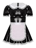 Fldy Herren Dienstmädchen Kostüm Wetlook Maid Cosplay Kleid Lackleder Unterwäsche Männer Junggesellenabschied Kostüm Party Clubwear Schwarz XXL