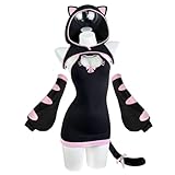 KORURACLUB Cosplay Anime Katzen Outfit(3-teiliges Set) Sexy Damen Kostüm Halloween Bodysuit Sexy Anime Lingerie (Schwarz getigerte Katze, XS/M)