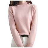 Generisch Pullover Damen Große Größen Strickpullover Elegant Einfarbig Langarm Winterpullover Leicht Rundhals Gestrickte Pulli Winter Warm Strick Pullis Basic Solide Strickpulli Sweater(A Rosa,XXL)