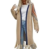 Darringls Strickjacke Lang Grobstrick Strick Cardigan Pullover mit Fransen Cape Schnarchkittel Mantel Lange Strickjacken Casual Open Front Knitwear Offene Damen Strickjacke Tops