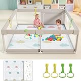 Julrrimg Baby Laufstall mit Matte - 150x150 cm XXL Laufgitter Baby Playpen mit 4 Ringen und AufbewahrungstascheGroß