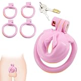 BDSMJOY Peniskäfig für Crossdresser,Chastity Cage Male mit Muschi,Keuschheitskäfig Keuschheitsgürtel mit 4 Hodenringe,BDSMs Spielzeug hart,BDSM Set Sklaven Sex Spielzeug für die Männer (Rosa)