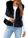 SANSIWU Y2K Damenweste aus Kunstfell, ärmellos, einfarbig, vorne offen, Freizeitweste, kurze Weste, Jacke, Mantel, Schwarz , XL