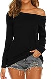 Lalala Oversize Oberteile Damen Sexy Schulterfreie Tops Langarmshirt Lose Tunika (Schwarz,XL)