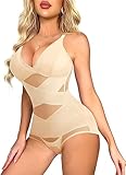 CHUMIAN Shapewear Damen Body Shaper Bauchweg Miederbody Stark Formend Taillenformer Figurformender Shaping Bodysuit (Beige, M)