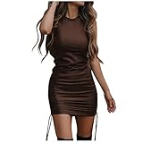 Lederkleid Damen Sexy - Sommerkleid Damen Kurz -Kleid Damen Sommer Ärmellos Minikleid Slim Fit Gerafftes Hüftrock Kunstleder Club Streetwear Mini Kleider Partykleid Abendkleid Freizeitkleid