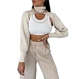 KUKEYIEE Damen Langer Puffärmel Pullover Strickpullover Pullover Crop Top Mode Cover Strick Top(#Style 5,One Size)