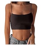 Crop Tops Damen Mit Integriertem BH - Trägertop Weiß Damen, Kurz Spaghetti Cropped Ärmellose Damentop Croptops Bustier Camisole Bralette Y2K Oberteil Blusetops Basic Cami Tank Top Stretch Unterhemd