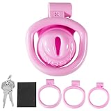 Peniskäfig Pink mit Schloss und 4 Karabinern Mini Chastity Cage Male Sissy Fake Frauen Vagina Sexspielzeug Sklaven SM Bondage für Männer Keuschheit (Negative)