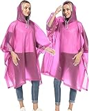 JITIFAZH 2 Stück Regenponcho, Wiederverwendbarer, Tragbarer Unisex-Regencape für Fahrrad, Wandern, Camping, Angeln, Konzert, Stadion, Festival(Rosa+Rosa)