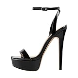 Only maker Damen Plateau Sandaletten Glitzer Metallic Sandalen Pumps Riemchensandalen High Heels Stiletto Lackoptik Schwarz 41 EU
