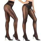 agogue 2 Paar Nylonstrumpfhose Damen, Nylonstrümpfe Damen Glänzend ölig Strumpfhosen für Frauen, Strumpfhosen für Spaltfeste Passform, Geeignet für Partys und Kostüm (Schwarz)