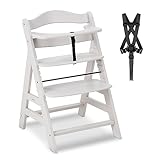 hauck Hochstuhl Alpha+ für Kinder ab 6 Monaten bis 90 kg, inkl. Schutzbügel, 5-Punkt-Gurt & Schrittgurt, mitwachsender Kinderhochstuhl aus FSC® zertifiziertem Buchenholz (Creme)